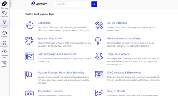 optimizely knowledge base topics