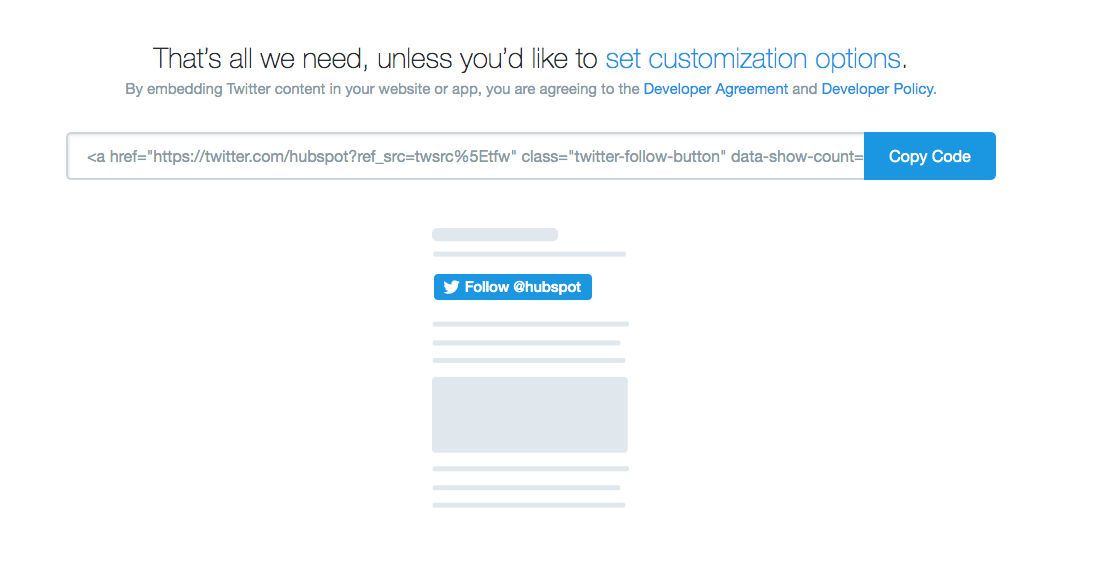 HTML for twitter follow button on twitter's developer page