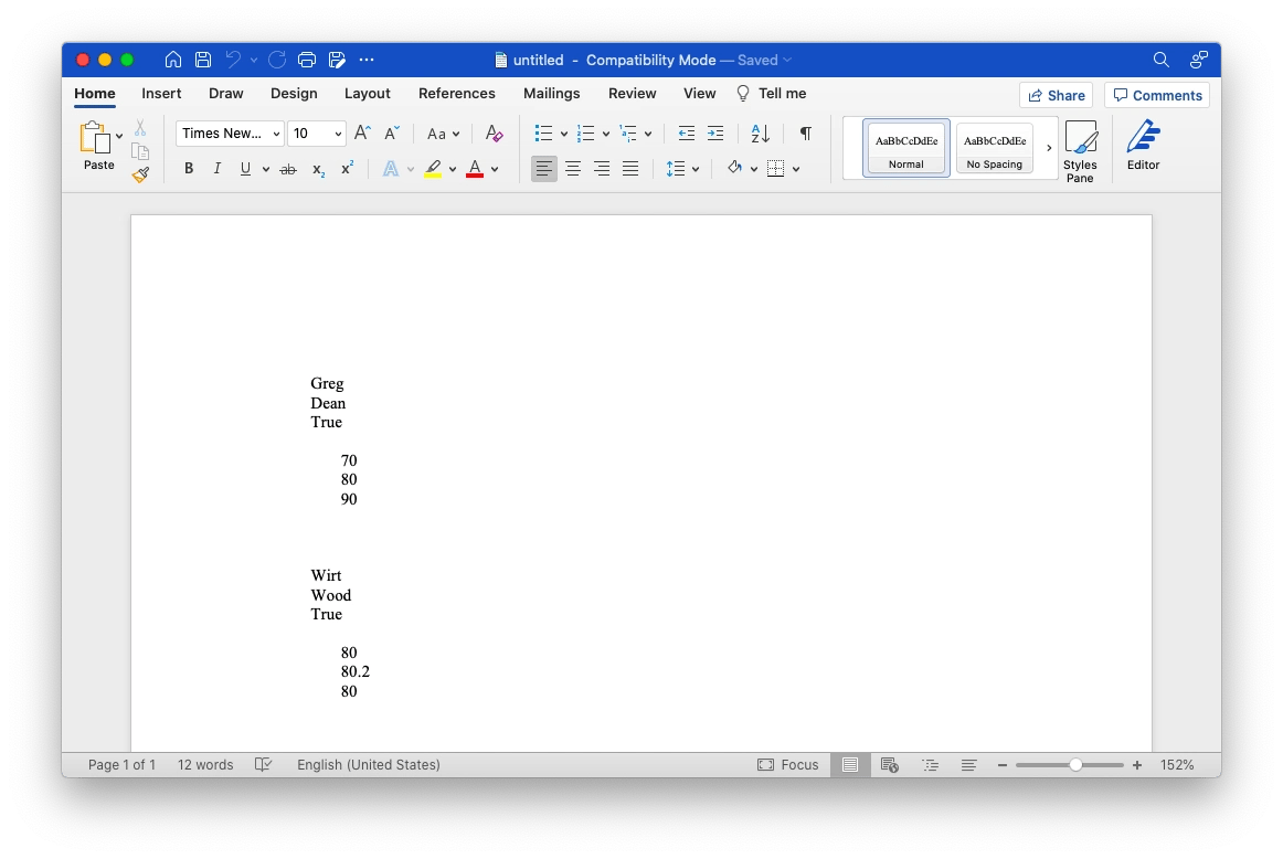 Un archivo XML abierto en Word
