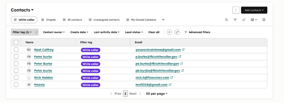 Smart CRM index table view