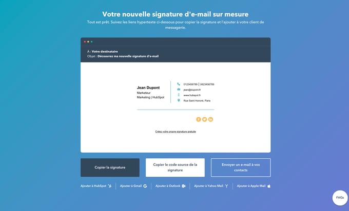 Copier une signature d’email vers HubSpot, Gmail, Outlook, Apple Mail et Yahoo Mail