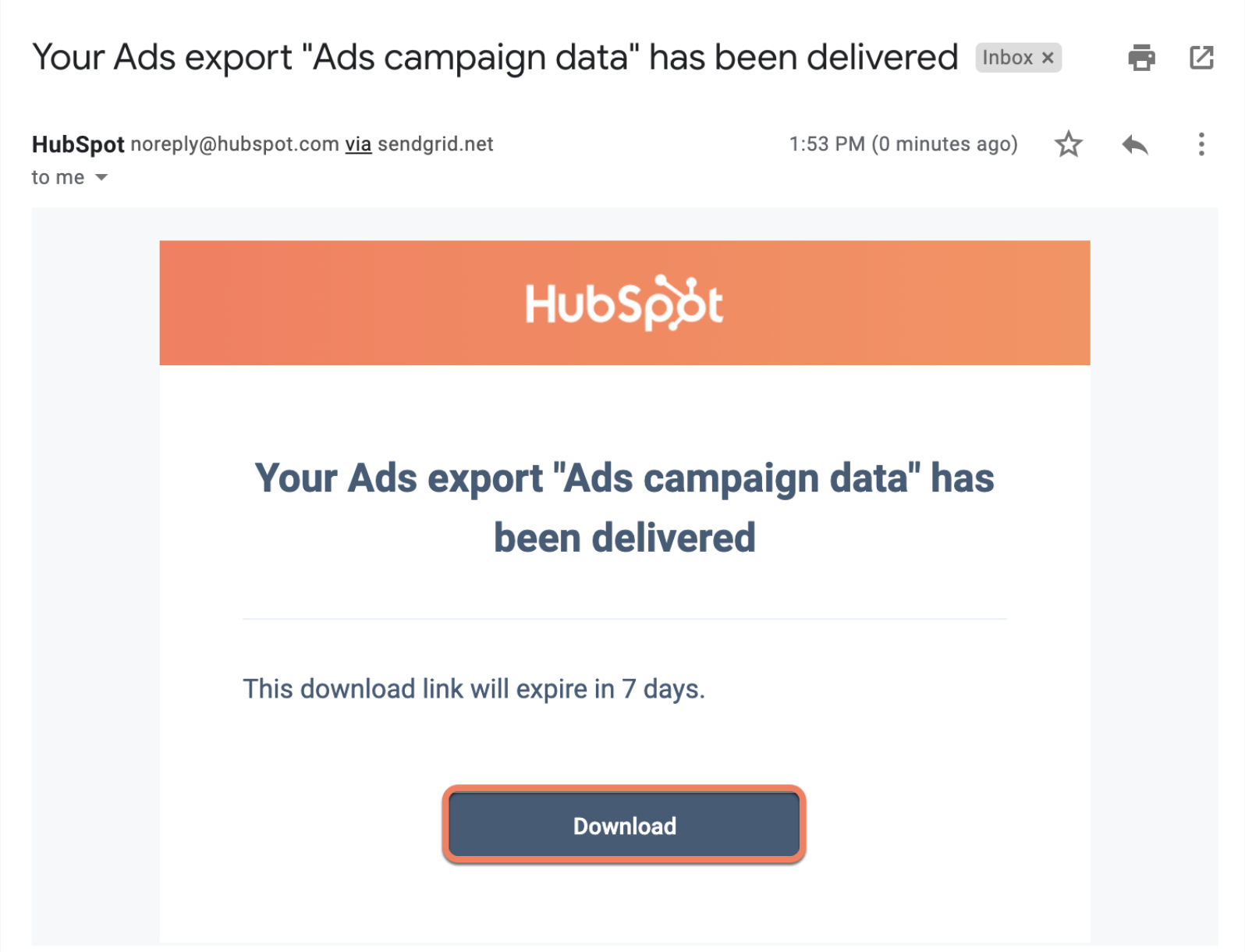 Ads export data confirmation email
