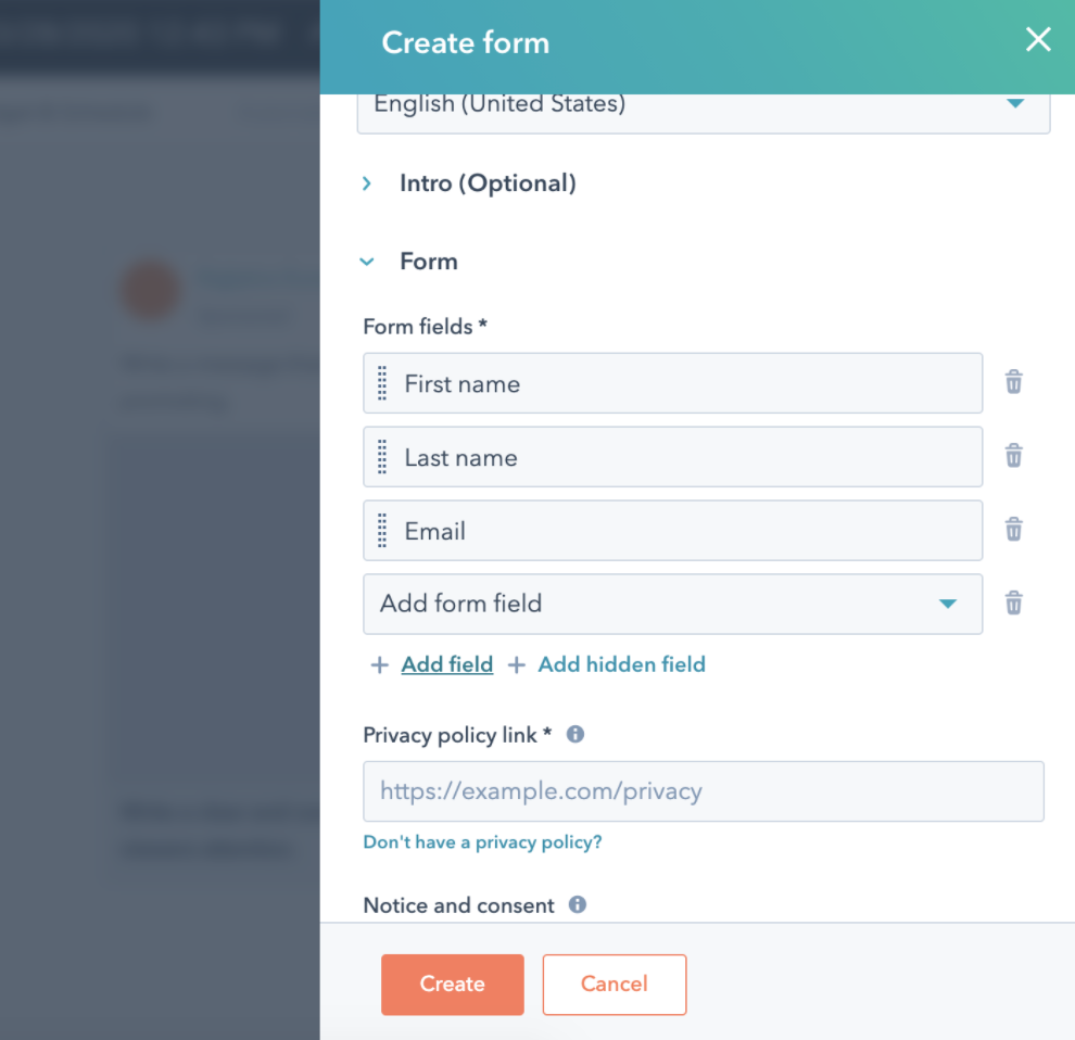 Custom Fields creation form