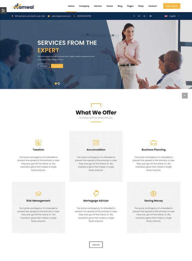 best accountant wordpress themes: Amwal homepage example