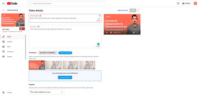 Ajouter le titre YouTube avec la description