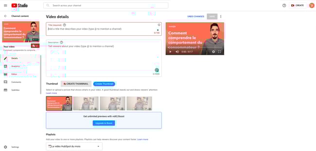Ajouter le titre YouTube avec la description