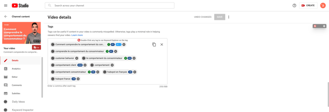 Tags YouTube pour accompagner la description