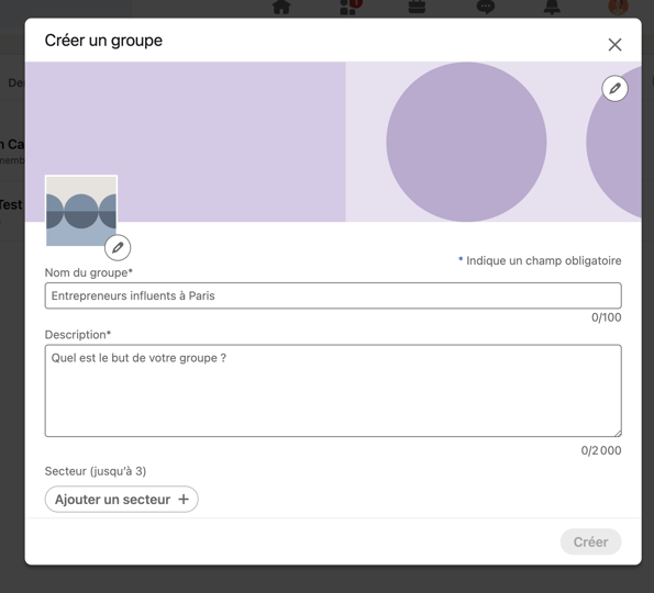étae 3 de la création de groupe LinkedIn