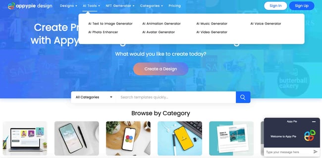 ai website design tools: appydesign homepage 
