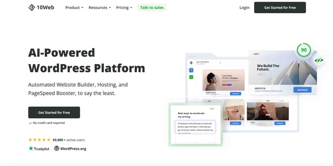 AI WEBSITE DESIGN TOOLS: 10web HOMEPAGE 