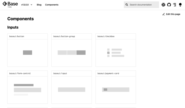 Biblioteca de componentes del sistema de diseño Base Web de Uber