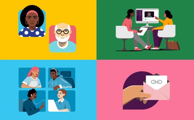 inclusive design: image shows slack's illustrations of people of different races, ages, and gender identities. 