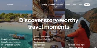 travel website design: lonely planet homepage