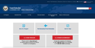 travel website design: US department of state travel