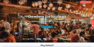 travel website design: viahero homepage