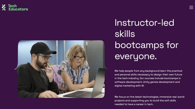 screenshot of coding bootcamp website tech educators