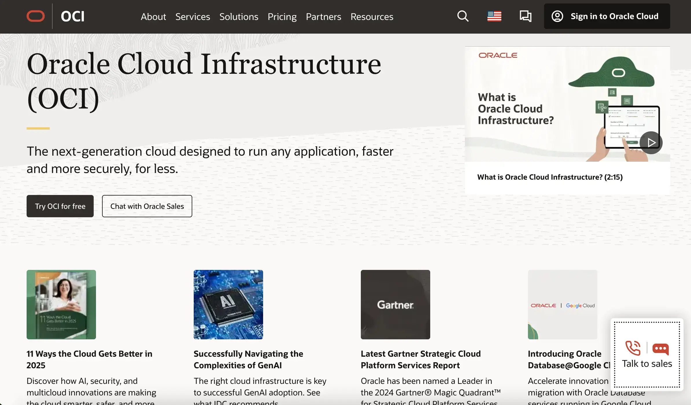 enterprise landing page example oracle cloud