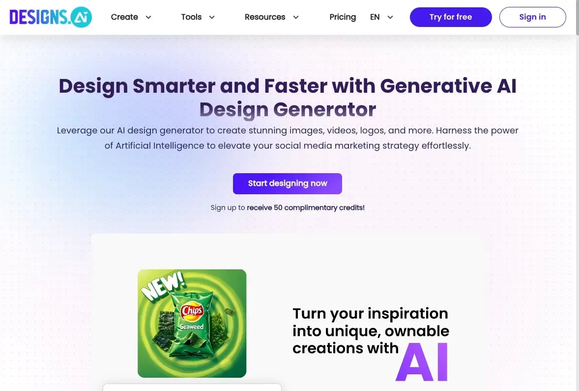designs.ai graphic design landing page