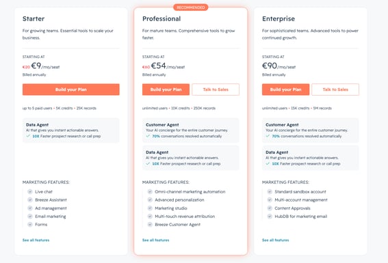 pricing page