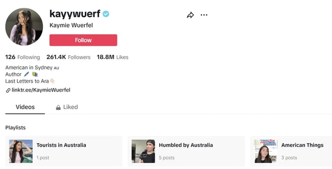 Screenshot of Kaymie Wuerfels TikTok account