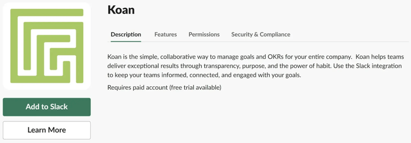 Screenshot of Koan, a bot for Slack