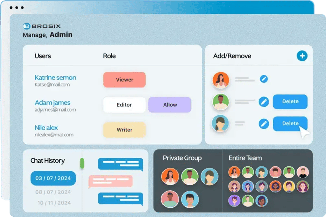 Screenshot showing the dashboard from the social media messaging app, Brosix.