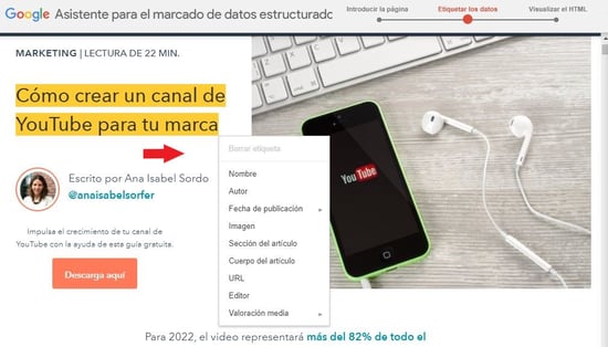 Selección de elementos para el marcado de datos estructurados