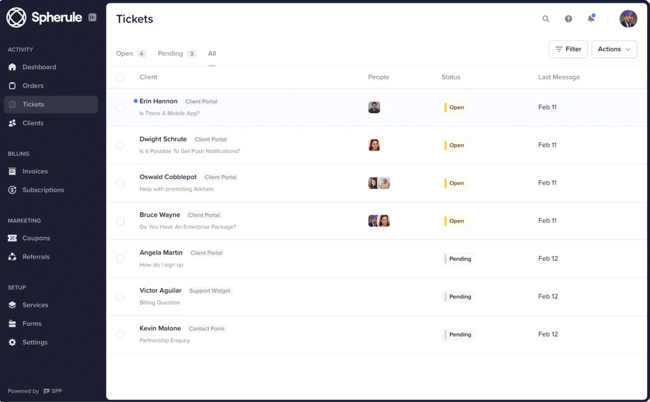 Service Provider Pro, support ticketing
