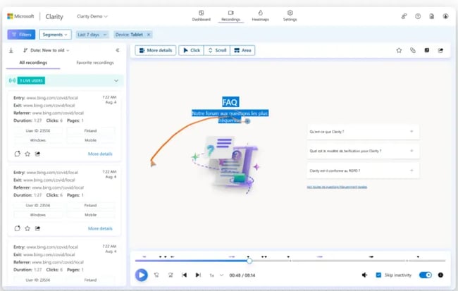 Session recordings from Microsoft Clarity, AI tools for B2B marketing