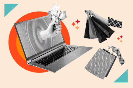 laptop with abstract background sharing best shopify stores