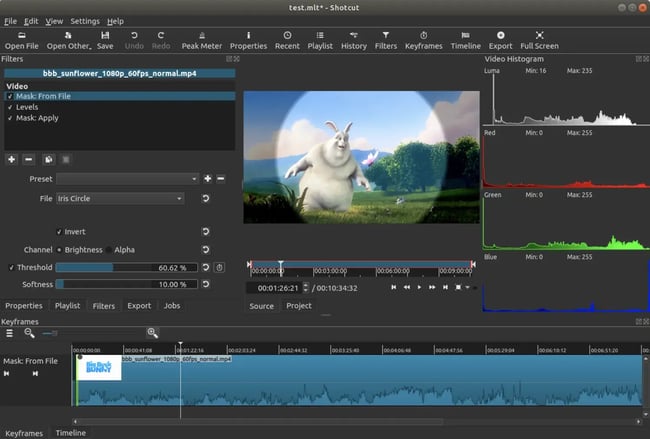 Shotcut video editing software mask file