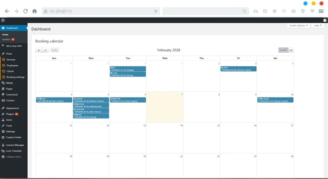 Site admin viewing booking calendar in dashboard via Book Appoinment Online- wordpress booking plugin
