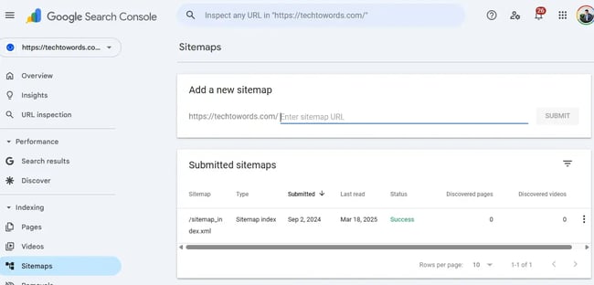 Sitemap structure for SEO, submitting a sitemap in Google Search Console with a successful sitemap index status