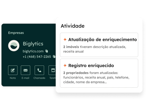 captura de tela do Smart CRM da HubSpot na área de enriquecimento de dados