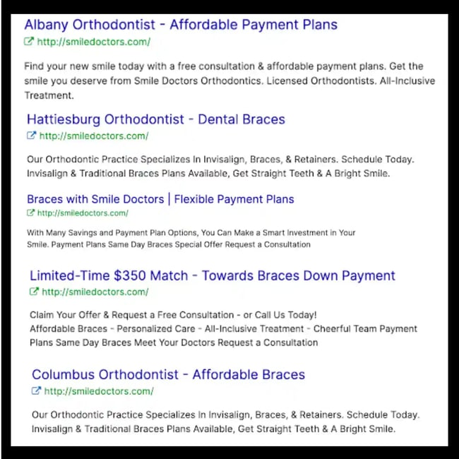 Smile Doctors Google ads example