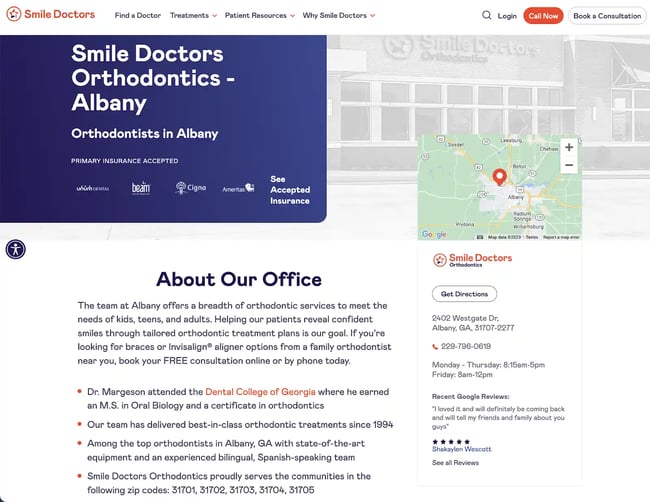 Smile Doctors location landing page