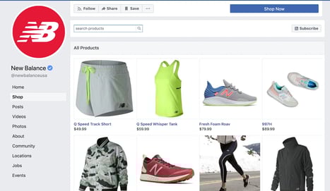 New Balance's Facebook shop