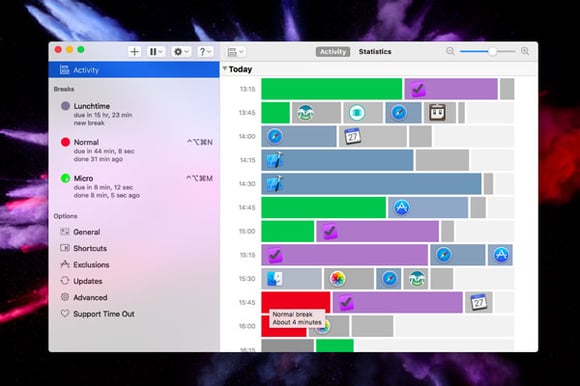 Software para relajar la vista de Time Out