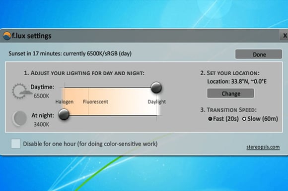 Software para relajar la vista f.lux