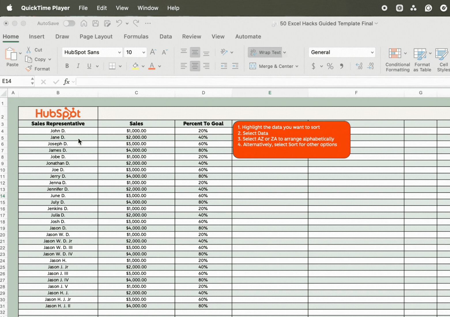 Sort data with a click