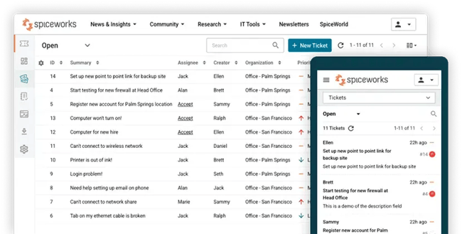 Spiceworks Help Desk, support ticketing