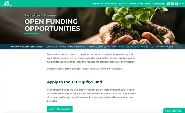 Sponsorship Page Example, destination home