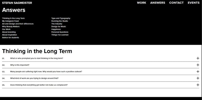 Stefan Sagmeister��s portfolio FAQ section