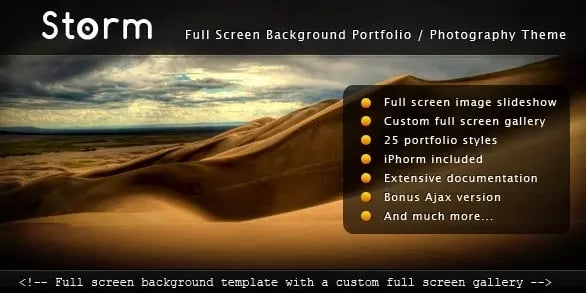 Storm is a popular WordPress themes that comes with a full-screen background image. 