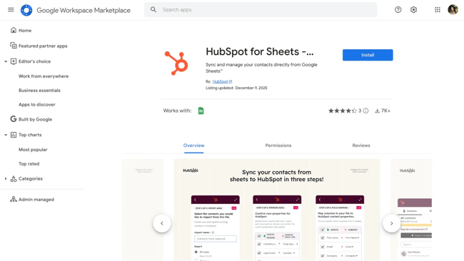 Syncing contact data to Google Sheets using the HubSpot extension in Google Marketplace