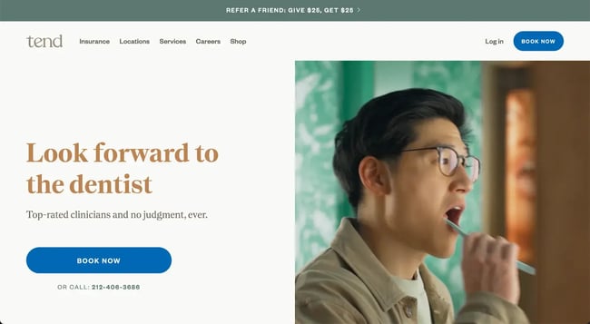 Tend offers a unique perspective on dental websites, providing ample inspiration for your dental website project