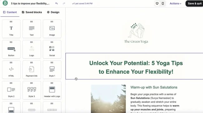 The Brevo email content editor