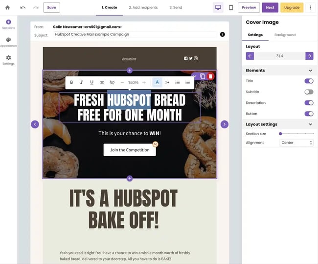 The Creative Mail email content editor