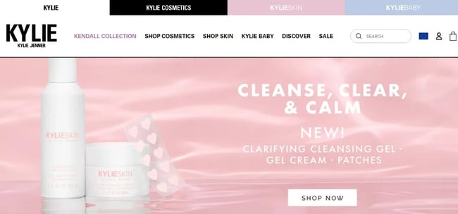 the kylie jenner website homepage