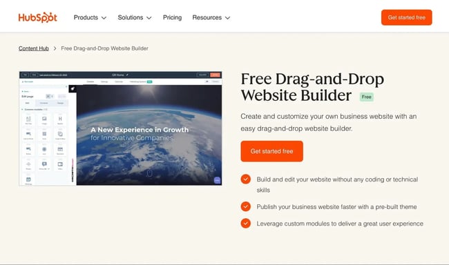 The HubSpot website builder simplifies small business website design and management.